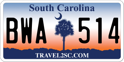 SC license plate BWA514