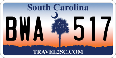 SC license plate BWA517