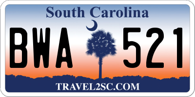 SC license plate BWA521