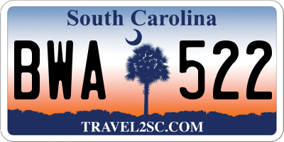 SC license plate BWA522