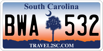 SC license plate BWA532