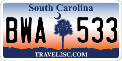 SC license plate BWA533