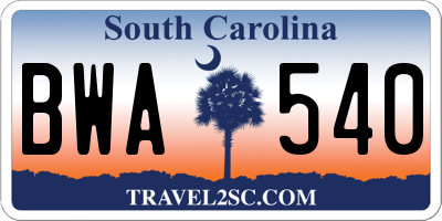 SC license plate BWA540