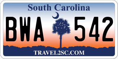 SC license plate BWA542