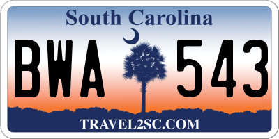 SC license plate BWA543