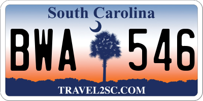 SC license plate BWA546