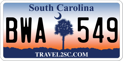 SC license plate BWA549