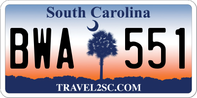 SC license plate BWA551