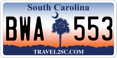 SC license plate BWA553