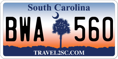 SC license plate BWA560