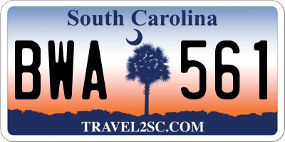 SC license plate BWA561