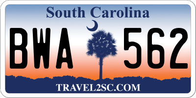 SC license plate BWA562