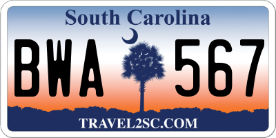 SC license plate BWA567