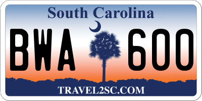 SC license plate BWA600