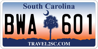 SC license plate BWA601
