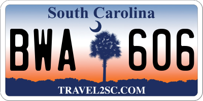 SC license plate BWA606