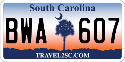 SC license plate BWA607