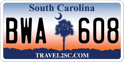 SC license plate BWA608