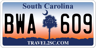 SC license plate BWA609