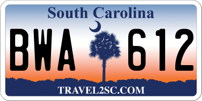 SC license plate BWA612
