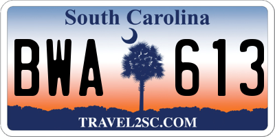 SC license plate BWA613