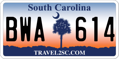 SC license plate BWA614