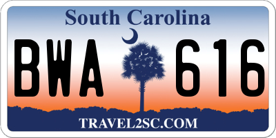 SC license plate BWA616