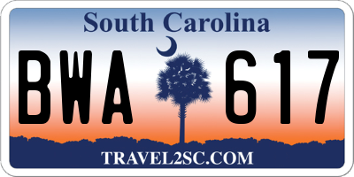 SC license plate BWA617