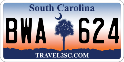 SC license plate BWA624