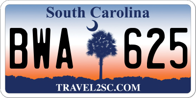 SC license plate BWA625