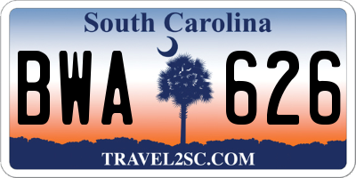 SC license plate BWA626