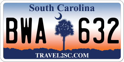 SC license plate BWA632