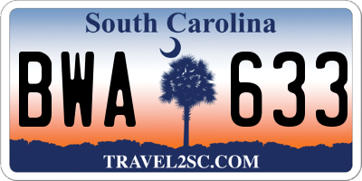 SC license plate BWA633