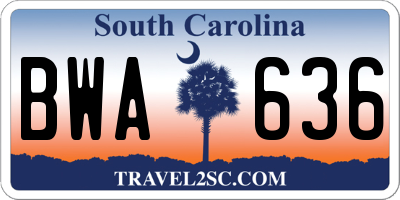 SC license plate BWA636