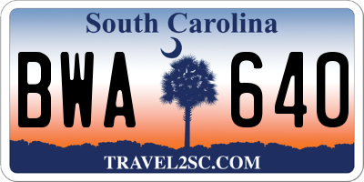 SC license plate BWA640