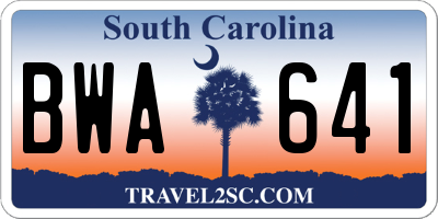 SC license plate BWA641