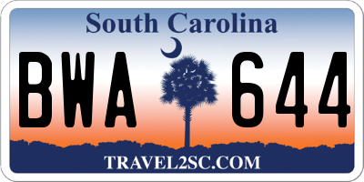 SC license plate BWA644