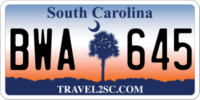 SC license plate BWA645