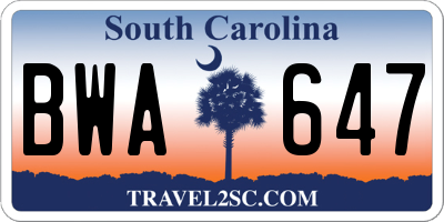SC license plate BWA647
