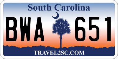 SC license plate BWA651