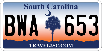 SC license plate BWA653