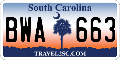 SC license plate BWA663