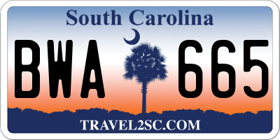SC license plate BWA665