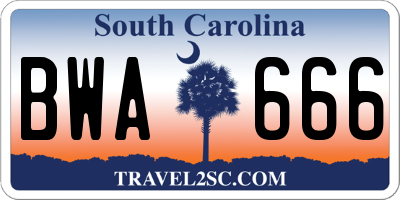 SC license plate BWA666