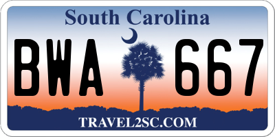 SC license plate BWA667
