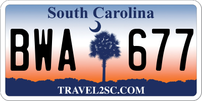 SC license plate BWA677