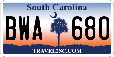 SC license plate BWA680