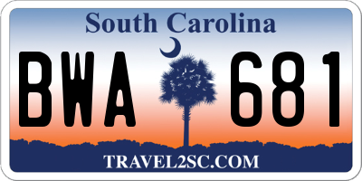 SC license plate BWA681