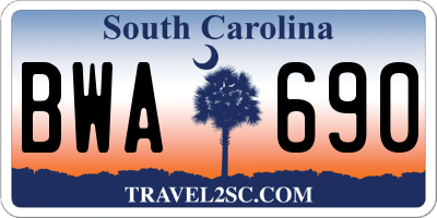SC license plate BWA690