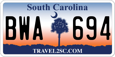 SC license plate BWA694